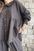 Annie Cushion Cotton Peter Pan Smock Blouse Chocolate